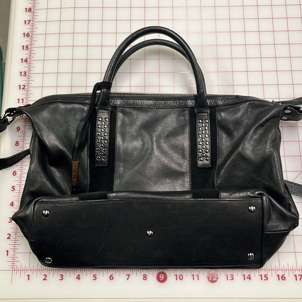 INNUE Career/Travel Black Leather/Suede Stud Accent Top Handle Long Strap Purse - Picture 16 of 16